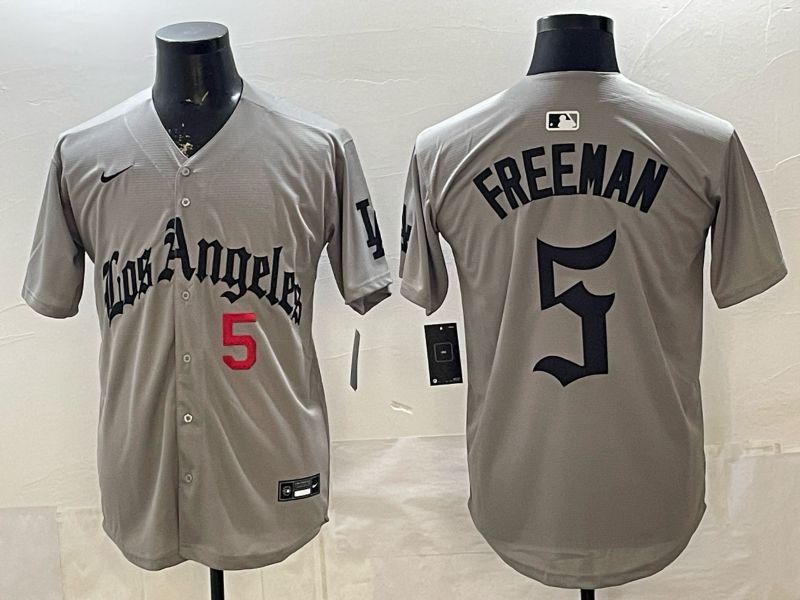 Men 2026 Los Angeles Dodgers #5 Freeman Grey Five generations Nike MLB Jersey style 004->los angeles dodgers->MLB Jersey